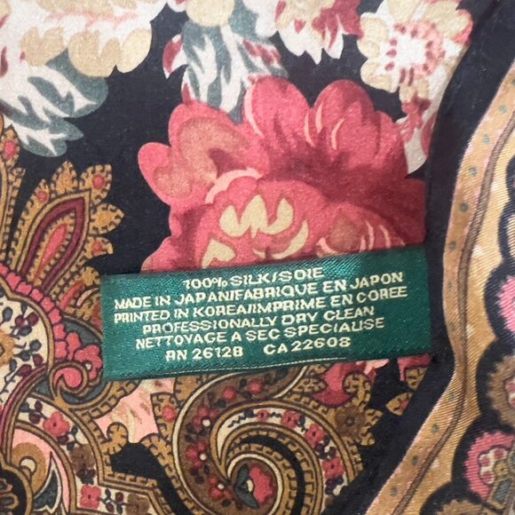 Lauren Ralph Lauren Floral Paisley Brown /Red Silk Scarf 21"x21" Japan - Picture 3 of 6
